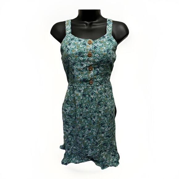 Zunie Women’s Large Blue White Floral Button Front Sleeveless Summer Dress - Picture 1 of 7